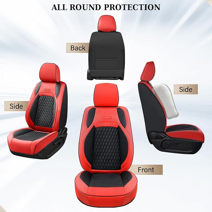 Coverado Chevy Chevrolet Silverado GMC Sierra Seat Covers, Custom Fit for 2007-2026 1500, 2015-2026 2500HD 3500HD Crew Double Extended Cab Truck, Faux Waterproof Leather Seat Covers (Front, Red)