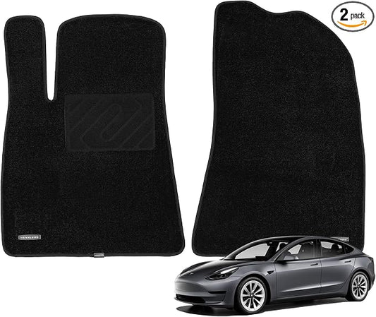 WENNEBIRD Front Carpet Floor Mats for Tesla Model 3 2017-2023, 2Pc | Not for Highland, 0.6-Inch Ultra-Thick Plush Carpet, Noise-Reducing Comfort, Waterproof TPE Layer, Anti-Slip Backing