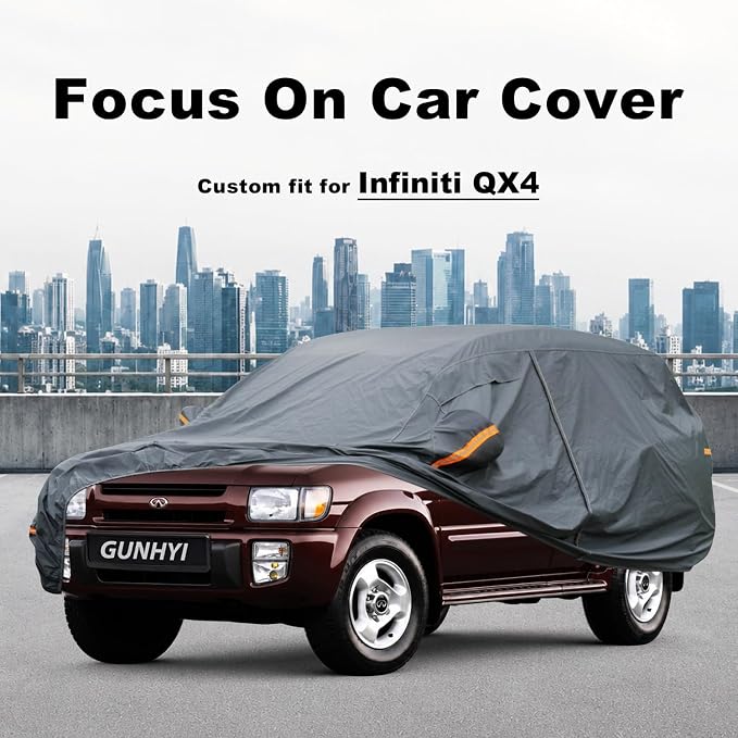 GUNHYI Premium Car Cover Custom Fit Infiniti QX4, 16 Layers Heavy Duty Car Cover Waterproof All Weather with Zipper Door for Sun Rain Snow Dust Uv Protection