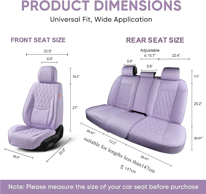 Car Seat Covers Full Set, Breathable Leather Automotive Front and Rear Seat Covers, Car Seat Protectors Full Set,Universal Automotive Vehicle Seat Cover for Most Sedan SUV Pick-up Trucks, Purple