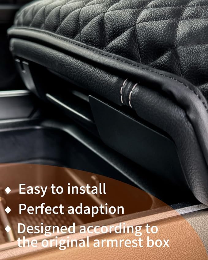 LINOAH Center Console Cover for 2019-2026 Ram 1500 Center Console Cover, Armrest Cushion Pad Accessories with Side Pockets, PU Leather for 5th Ram 1500 Anti-Scratch for Ram 1500 Accessories