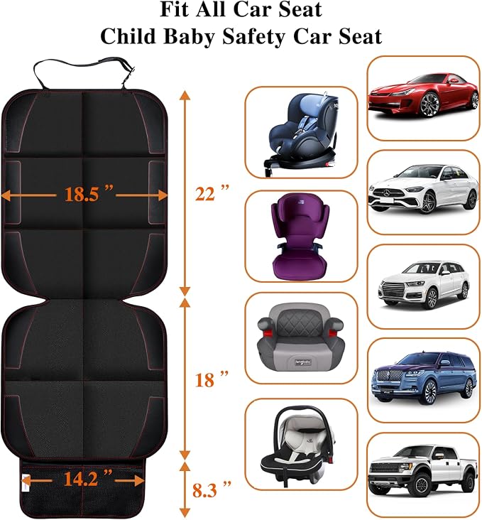 Car Seat Protector With Non-Slip Rubber Padded Backing, Waterproof Thickest Padding for Child Seats, No Imprint Under Baby Seat (Red-1pcs)