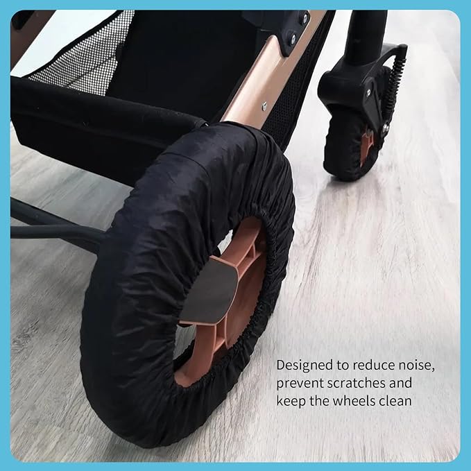 4 Pack Baby Stroller Wheel Cover Black Wheelchair Wheel Tire Protector for Child Kid Baby Stroller Jogger Wheels Covers Noise Reducing & Anti Scratch Cart Wheel Tire Protectors Accessories L