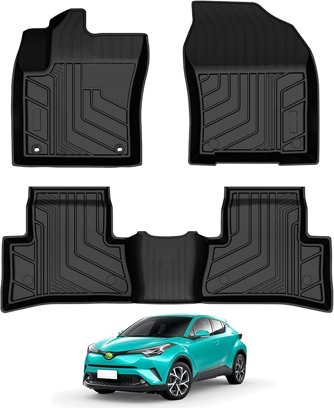 T TGBROS Floor Mats Custom Fit for Toyota CHR 2018-2023 All-Weather Floor Carpet Liners TPE 2 Row for CHR Accessories Non-Slip Heavy Duty Odorless Black