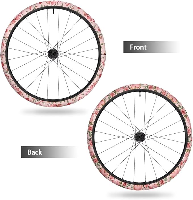 Pink Rose Wheelchair Wheel Covers Set of 2 Pink Love Heart Wheelchair Accessories Dustproof for Vacation Portable