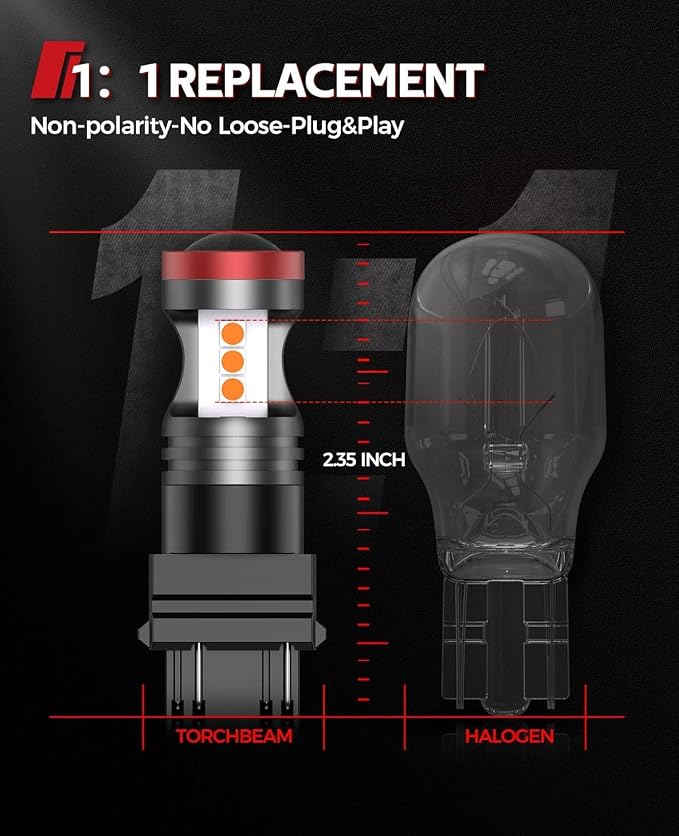Torchbeam 3157 3156 LED Bulbs, Amber Yellow LED Turn Signal Lights Bulbs, 400% Brighter 3156 3057 3457 4157 LED Bulb with Projector Replacement for Directional Blinker Parking Side Marker Lights