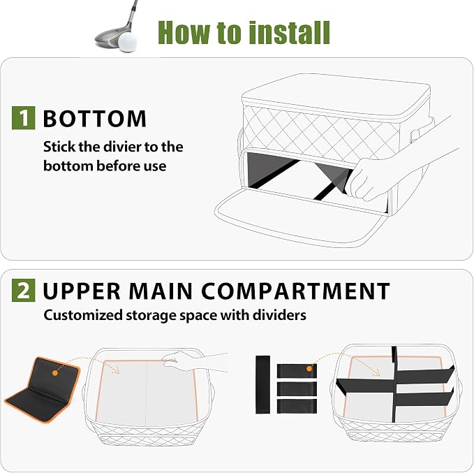 PGmoon 2 Layer Golf Trunk Organizer, Golf Car Storage Organizer,Black | Individual Ventilated Compartment for 2 Pairs Shoes, Golf Car Locker for Balls, Clothes, Tees, Gloves, Accessories (Black)