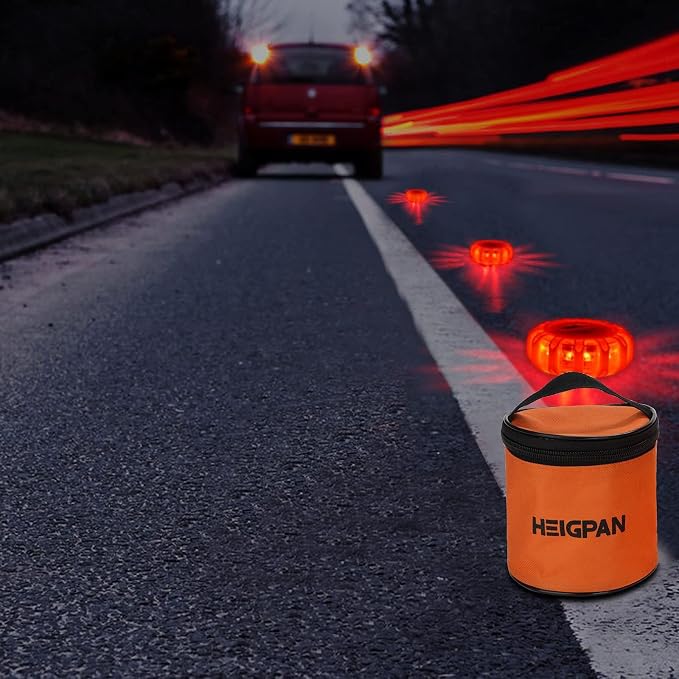 HEIGPAN GP903B Rechargeable LED Road Flares 3 Pack, USB-C Emergency Warning Lights with Magnetic Base, 9 Modes Flashing Beacon for Car Truck Boat – No Batteries Needed