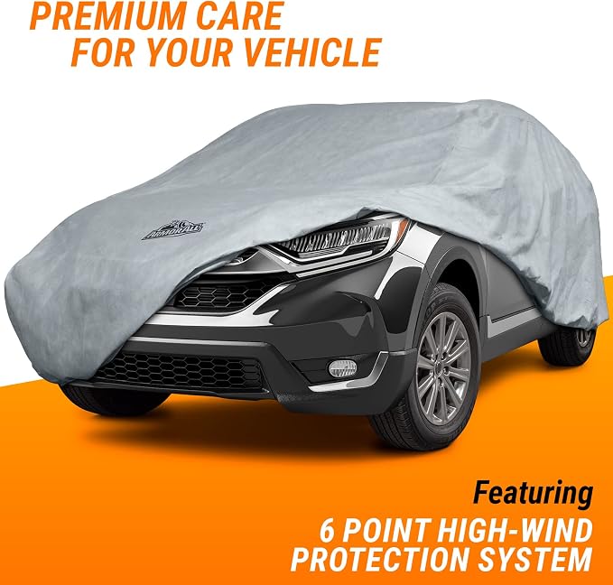 Armor All Car Cover Waterproof All Weather Heavy Duty SUV or CUV up to186 | Scratch-resistant soft lining, 6 secure straps, includes storage bag, works for Sun Rain Snow Hail Outdoor Indoor Protection