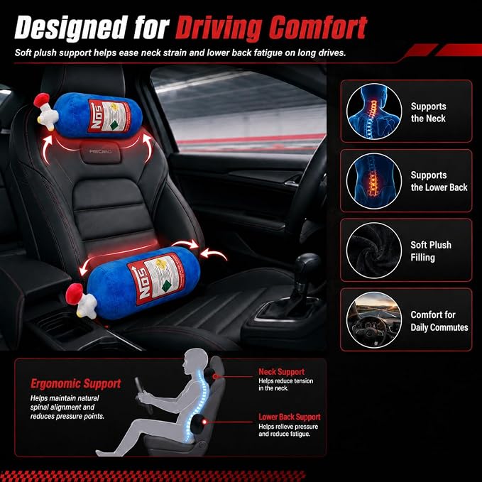 Car Neck Pillow NOS Pillow Bottle Car Headrest Pillow Soft Plush Neck Support Cushion for Driving, Office,Home,Party Decorations(11 inch 2 Pack)