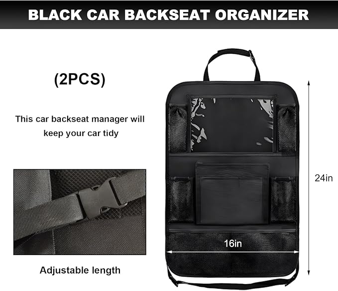 2PCS Car Backseat Organizer, Oxford Car Back Seat Protecter Kick Mat with Touch Screen Tablet Holder, Waterproof Automotive Seatback Storage Bag with Multi Functional Pockets (Regular Style)
