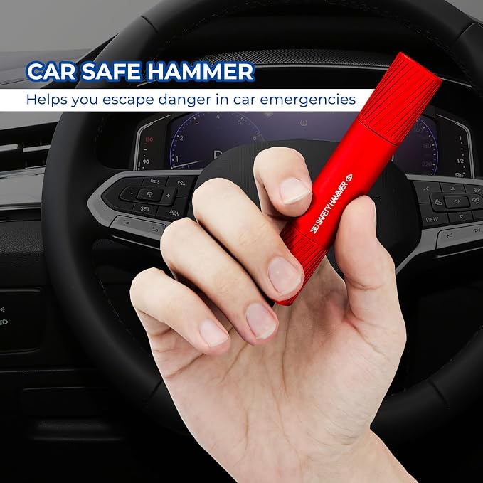 2 Pack Car Safety Hammer Car Window Breaker Seatbelt Cutter Emergency Escape Tool Car Glass Breaker for Land and Underwater Life-Saving Car Safety Kit Essentials Car Accessories(Black+Red)