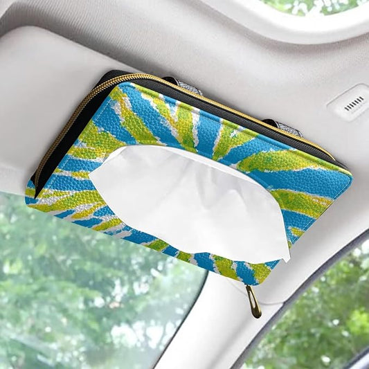 Tie Dye Backseat Tissue Case Holder Hanging Visor Tissue Holde PU Leather Tissue Box Napkin Holder Green