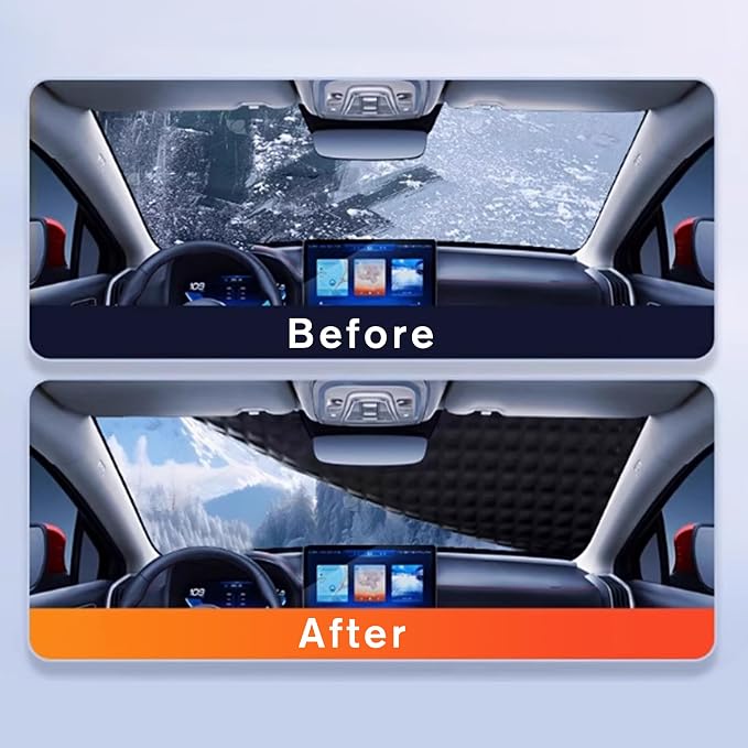 5-Layer Larger Covering Windshield Cover, UV Heat Insulation Sun Shade Cover, All Season Snow Ice Waterproof Hail Windshield Cover for Universal Sedan (Size L)