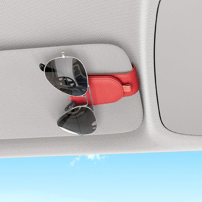 Sotfamily Sunglass Holder for Car Visor, Red, 2 Packs | Suede Cloth, Magnetic, Organizer for Car Accessories