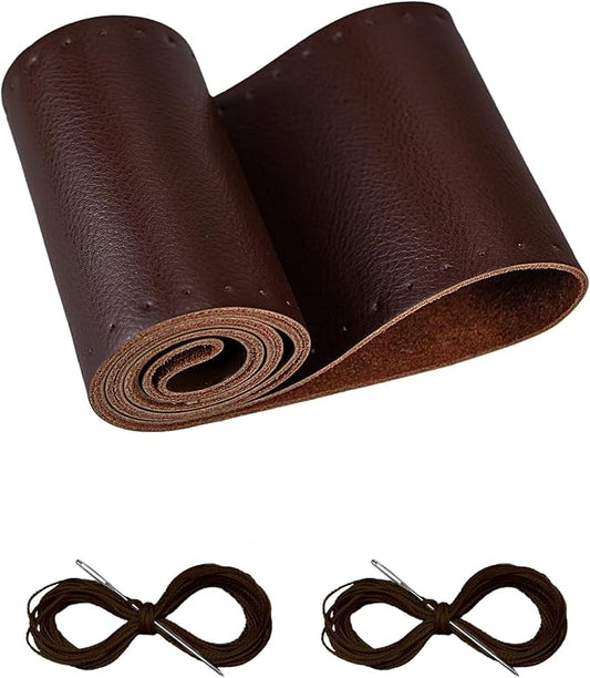 BELINOUS Leather Steering Wheel Cover Lace Up, Stitch on Steering Wheel Wrap, Universal Fit 13-20 Inch Car Truck Pickup Boat, A Whole Piece of Cowhide, DIY w/Needle Thread (Size S4, Coffee)