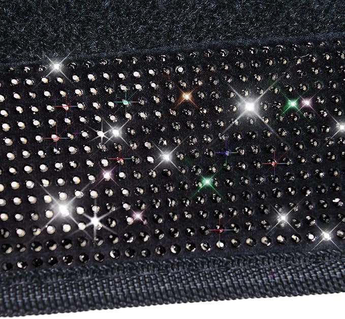 CAR PASS Bling Diamond Car Floor Mats, Sparkling Crystal Shining Glitter Rhinestone Carpet, Anti-Slip PVC Heel Pad Waterproof Universal for Automotive SUV,Sedan,Van,4pcs Girl Women Men Black Diamond