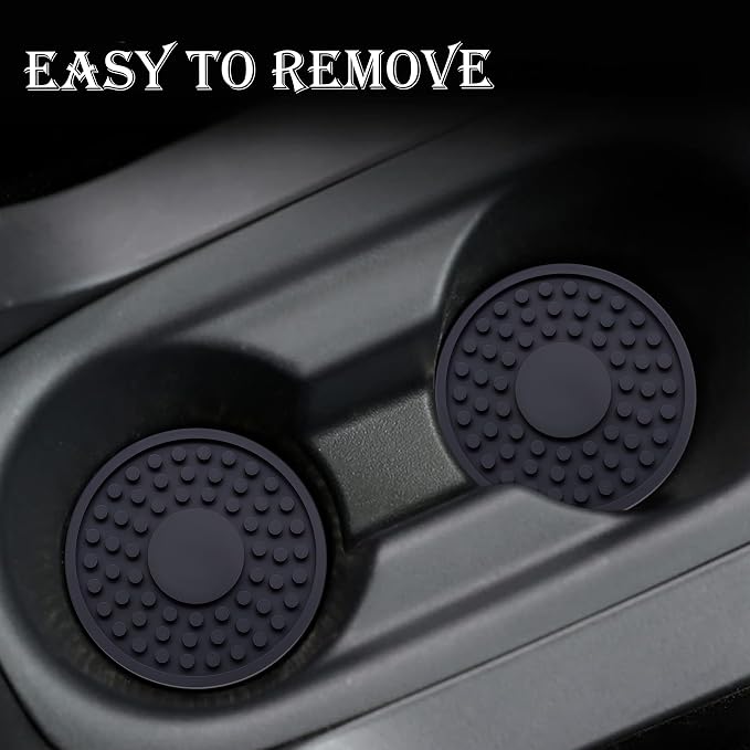 2 Pack Anti-Slip Car Cup Holder Mat – 2.75 Inch Silicone Drink Coaster, Secure Fit for Cars & Trucks – Cute Interior Decor for Women & Girls (Black)