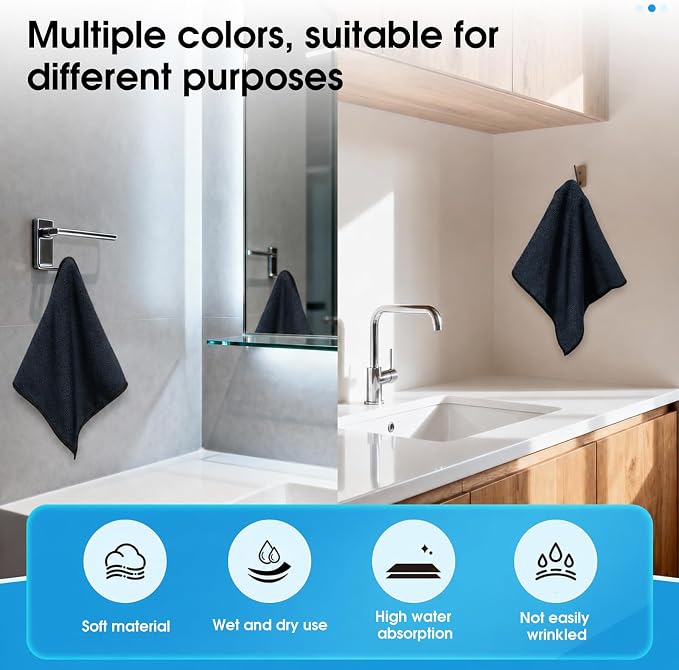 QYL Microfiber Cleaning Cloth,12 Pack Cleaning Rags, Cleaning Towels with 4 Color Assorted, 11.8"X11.8", Black