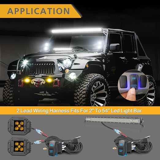 Wiring Harness 2 Lead, Rfroad Lighting 12V Fog Lights Wiring Harness Kit for LED Light Bar Work Lights Driving Lights 40A Relay Fuse On/Off Rocker Switch Nylon Wire Harness for Truck UTV ATV Boat