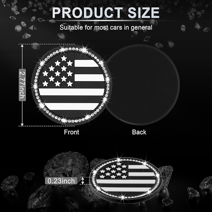 JUSTTOP Bling Car Cup Holder Coaster,4PCS American Flag Cup Holder Insert,Universal Non-Slip Cup Holders,Car Accessories Interior for Women and Man(Black)