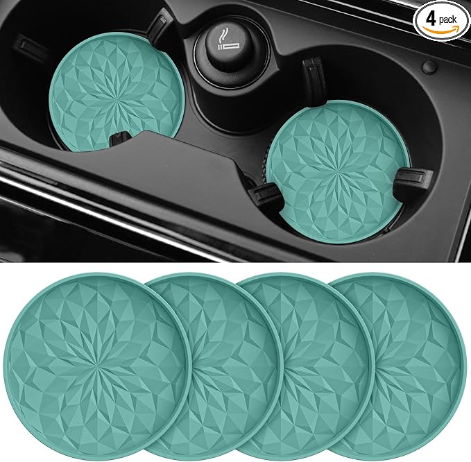 ME.FAN Car Coasters for Cup Holders [4 Pack] - 2.75in Silicone Auto Mug Mats - Universal Non-Slip Recessed Car Interior Accessories Teal Blue