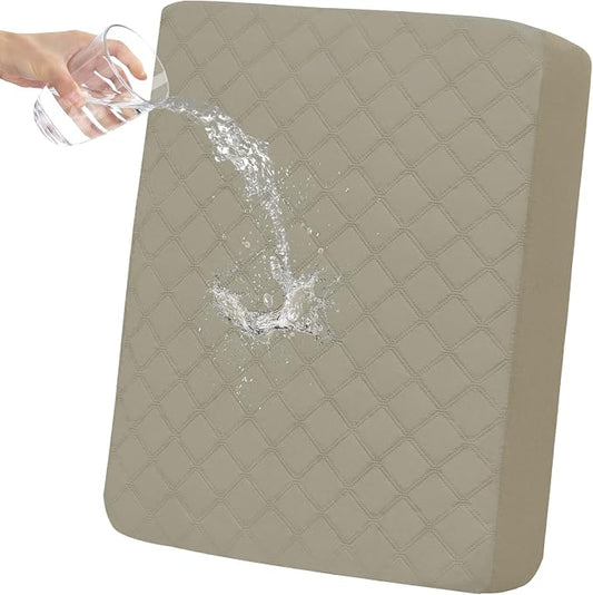 Easy-Going Waterproof Oversized Chair Cushion Covers, Non-Slip Leakproof Sofa Seat Cushion Slipcovers, Quilted and Stretch Furniture Protector for Dogs, Pets (1-Piece Oversized Chair Cushion, Beige)