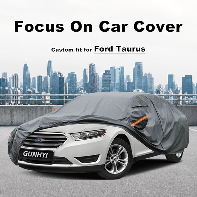 GUNHYI Premium Car Cover Custom Fit Ford Taurus, 16 Layers Heavy Duty Car Cover Waterproof All Weather with Zipper Door for Sun Rain Snow Dust Uv Protection
