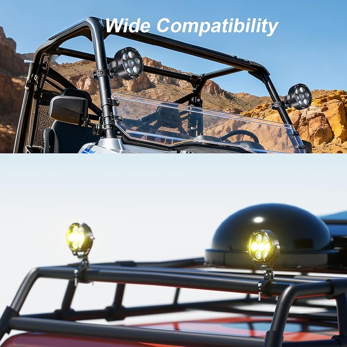 LOKTENWO Aluminum Alloy LED Light Bar & Fog Light Mounting Brackets, 2PCS | Off-Road Light Mounts for 1.85"-3" Diameter Bull Bar, Front Bumper Guard and Roll Cage, Fits Jeep, Truck, SUV, UTV