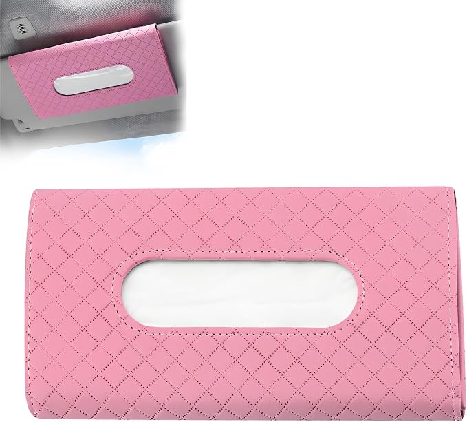 Luxury Diamond Pattern Car Tissue Holder for Visor with Facial Tissues Pink