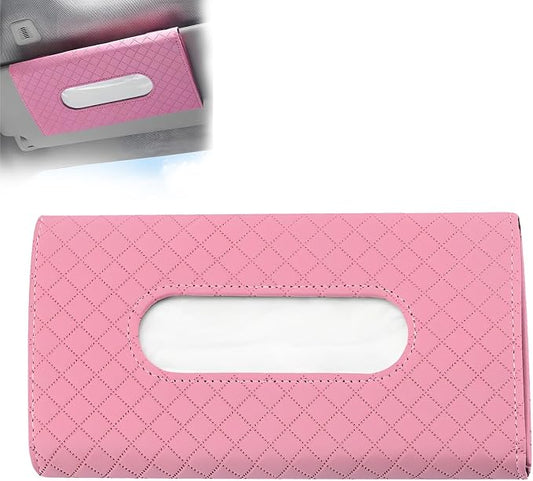 Luxury Diamond Pattern Car Tissue Holder for Visor with Facial Tissues Pink