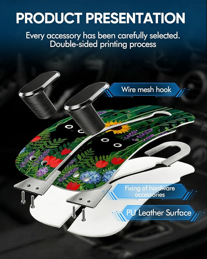 WOCOCN Purse Holder for Car, 2 Pack Heavy Duty Purse Hanger for Car, PU Leather Car Seat Hooks for Purses and Bags, Cute Cat Headrest Organizer for Handbags & Backpacks