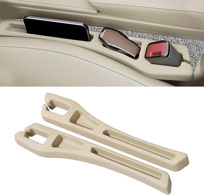 2PCS Car Seat Gap Filler Organizer, Multifunctional Car Gap Filler Organizer Storages Function for Storing Phones Keys Cards, Universal No Drop Seat Guard for Cars ﻿ (Beige)