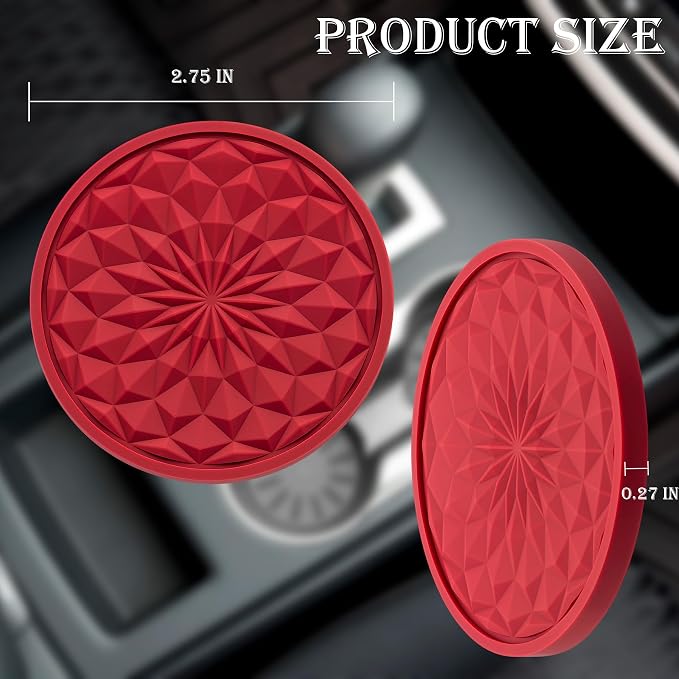 4 Pack Silicone Car Cup Holder Coaster – 2.75 Inch Non-Slip Drink Mat, Universal Fit for Most Vehicles – Cute & Functional Auto Accessories (Red)