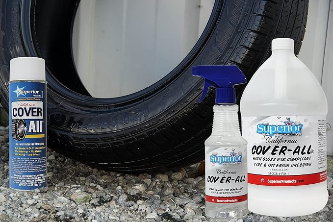 California Cover All by Superior Products- Automotive Tire Shine Spray & Professional Grade -Tire Dressing - High Gloss - Water Repellent & Made in America (16 oz)
