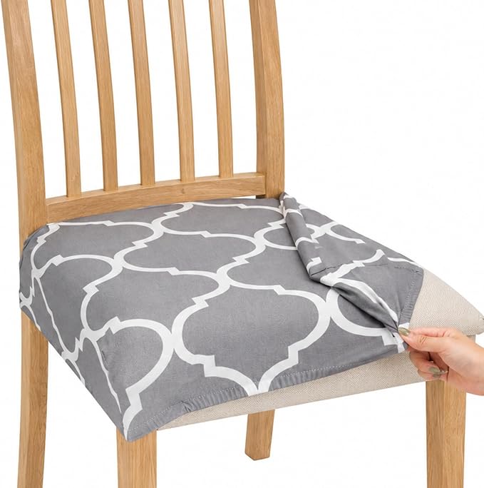 NILUOH Waterproof Seat Covers for Dining Room Chairs Set of 4, Stretch Printed Chair Seat Slipcovers Dining Chair Cover Removable Washable Chair Protctor Cover, Rear Covers