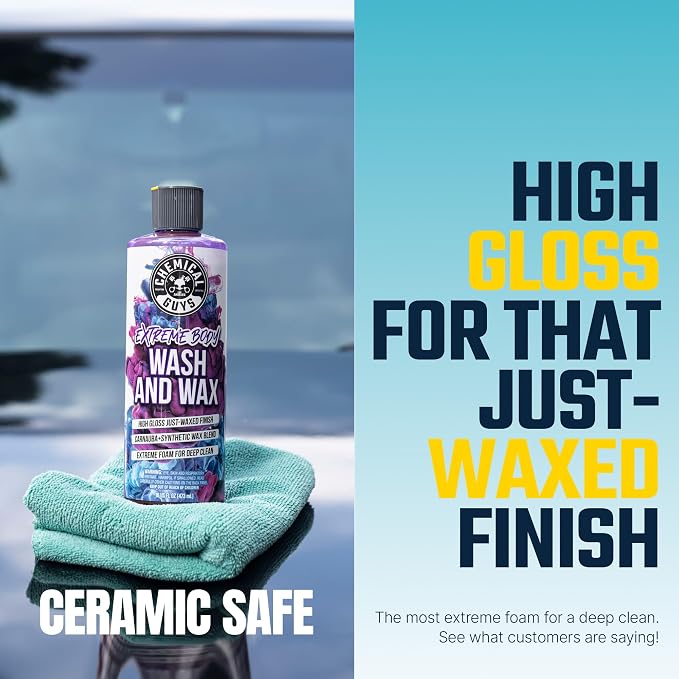 Chemical Guys, Extreme Bodywash & Wax Car Wash Soap, Grape Scent, 1 Gallon | Thick clinging foam in cannons, guns or buckets, carnauba adds gloss, gentle on wax and sealant, grape scent