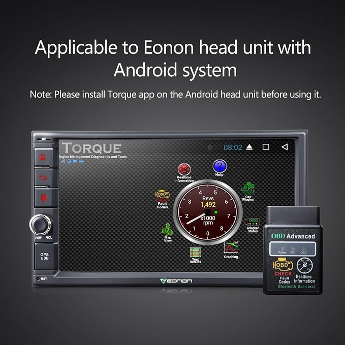 Eonon V0056 OBD2 Bluetooth Diagnostic Scanner for Android Stereos | Wireless Bluetooth connection, displays real-time vehicle data, Only for Eonon Android Car Stereo