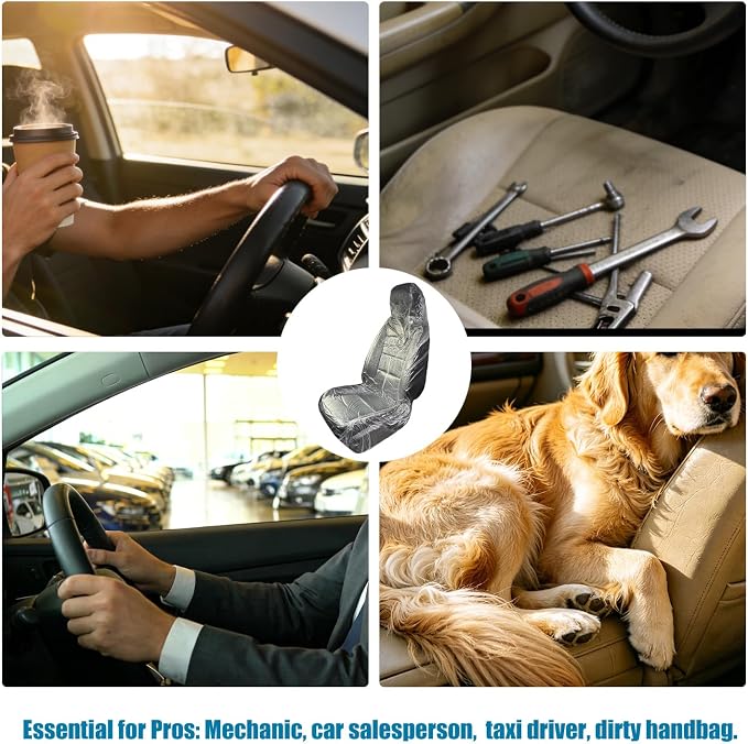 50 PCS Thickened Disposable Plastic Car Seat Covers, 57.1 x 31.5 Inches | Transparent Waterproof Seat Protector, Universal for Airplane Seats, Salon Chair, Restaurant Seats, Bus Seat & Most Vehicles