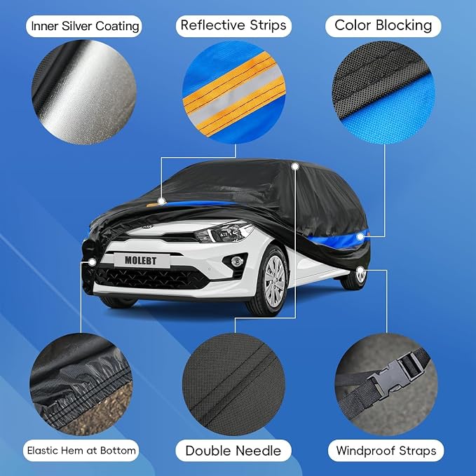 Hatchback Car Cover Waterproof All Weather, Universal Fit Ford Focus Honda Civic Hatchback, Toyota Corolla Hatchback, Subaru Impreza, VW Golf/GTI, Hyundai Kona, Nissan Leaf etc.