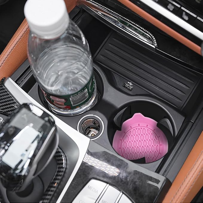 Zpana 4PCS Car Cup Holder Coasters, Silicone Non-Slip Vehicle Cup Recessed Mats, Sift-Proof Automotive Interior Drink Insert Decor Accessories, Universal for SUV, Sedan, Truck (Pink)