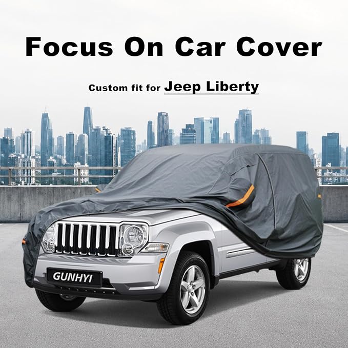 GUNHYI Premium Car Cover Custom Fit Jeep Liberty (2000-2026), 16 Layers Heavy Duty Car Cover Waterproof All Weather with Zipper Door for Sun Rain Snow Dust Uv Protection