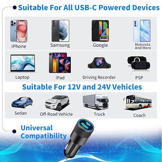 [Apple MFi Certified] iPhone 17 Car Charger Fast Charging, Braveridge 2Pack 75W USB-C PD&QC Power Cigarette Lighter + Type-C Braided Cable for iPhone 17/17 Air/17 Pro/17 Pro Max/16 Pro/15/Galaxy/Pixel