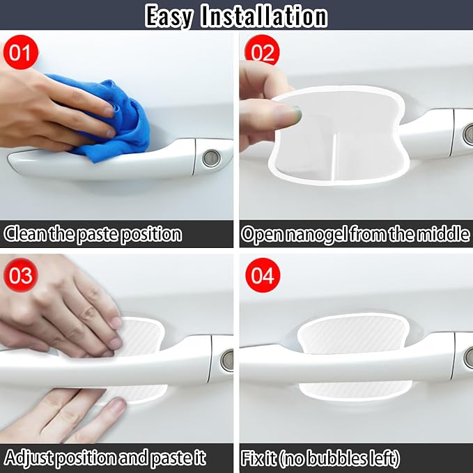 4Pcs Universal 3D Carbon Fiber Car Door Handle Paint Scratch Protector Sticker Auto Door Handle Cups Protective Pad(M)