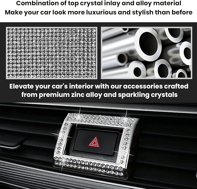 Bling Hazard Warning Button Cover Sticker Compatible with Honda 10th gen Honda Civic/Accord (2018-2022) Zinc Alloy Crystal Warning Light Decal
