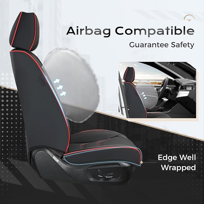 Coverado Car Seat Covers Front Seats, 2 Piece Car Seat Protector Waterproof Leather Seat Cushion Universal Fit for Truck Automotive Vehicles Black&Red