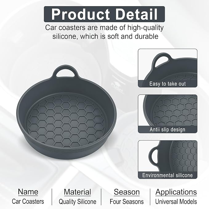 SINGARO Car Cup Holder Coaster, 4PCS Silicone Cup Holder Insert, Universal Non-Slip Cup Holders, Car Interior Accessories for Women and Man, Grey