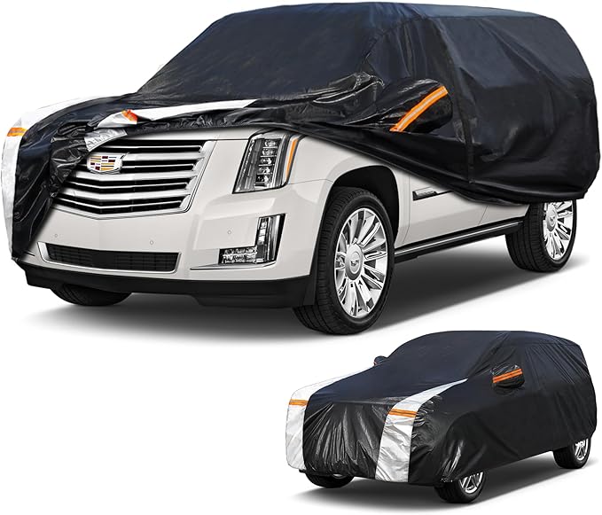 Large SUV Car Cover for Cadillac Escalade(No Suitable for ESV/IQ/IQL/EXT) 100% Waterproof All Weather, Heavy Duty Outdoor Full Exterior Covers Rain Sun Wind UV Protection.