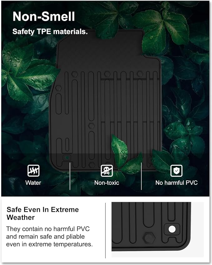 Kiwi Master Floor Mats for 2009-2018 Dodge Ram 1500 Quad Cab | 2019-2024 Ram 1500 Classic Quad Cab, Custom Fit All Weather Car Mat, Heavy Duty TPE Floor Liners, Front Rear 2 Row Set, Black