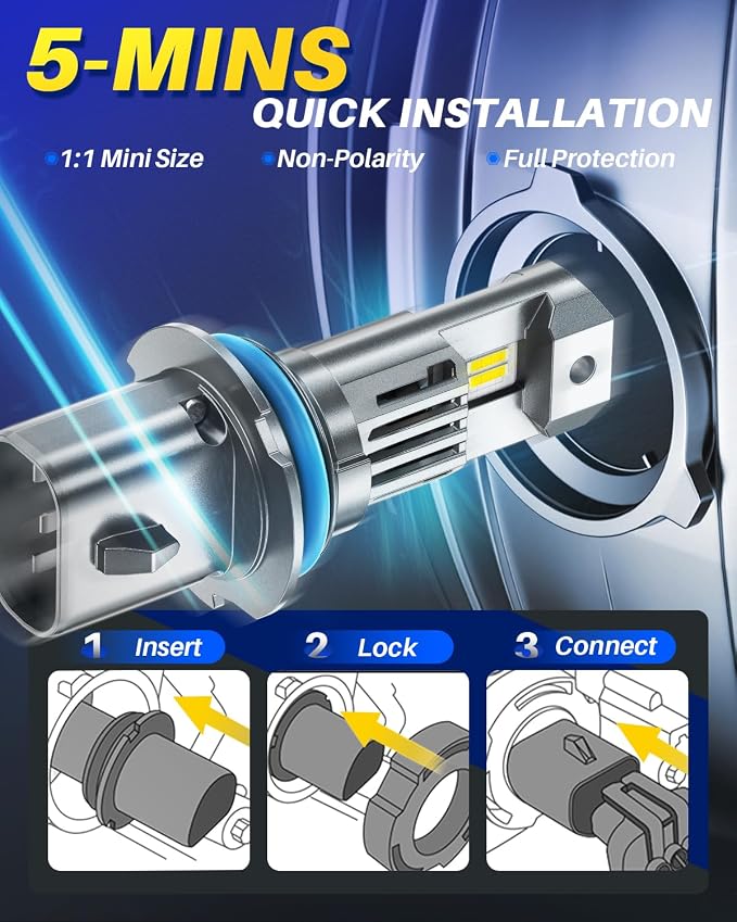 AUTOONE 9007 LED Bulbs, 80000LM HB5 Lights, 3 Min Quick Install, No Flicker, 99% Compatibility, Pack of 2